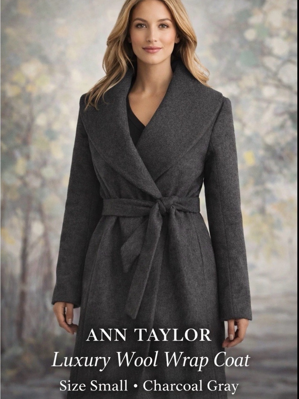 Ann Taylor Gray Wool Blend Wrap Coat – Women’s Size S – Belted Winter Coat